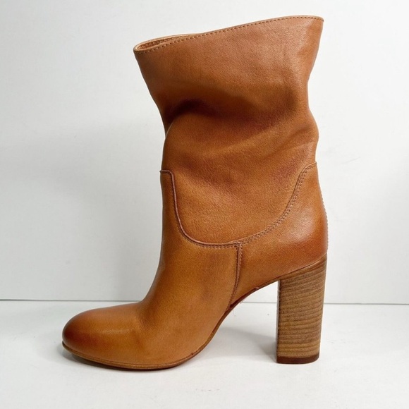 Free People Dakota Heel Boots Tan Leather Stacked Wood Heel size 39 - Picture 5 of 7